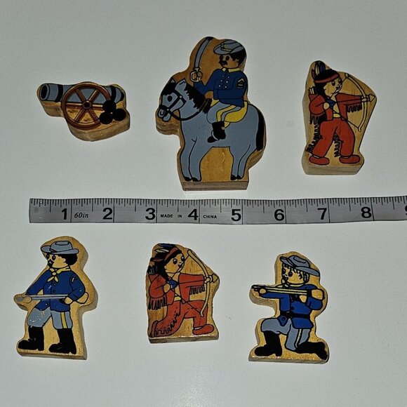 VTG Fort Sam Let's Pretend Wood Building Block Set Cavalry Indians ~ 101 Pieces - Picture 10 of 16